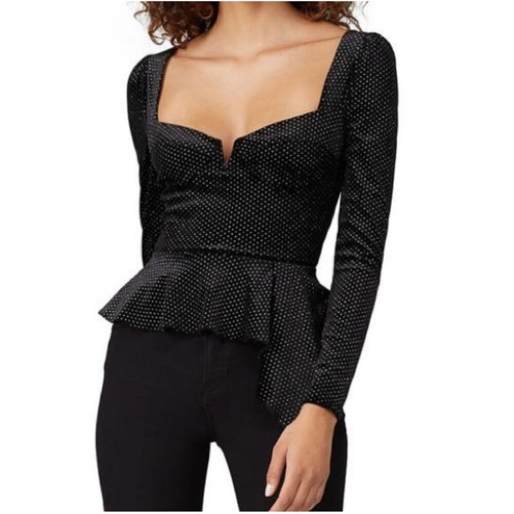 Saylor size Medium Black Velvet‎ Elsa Peplum Top